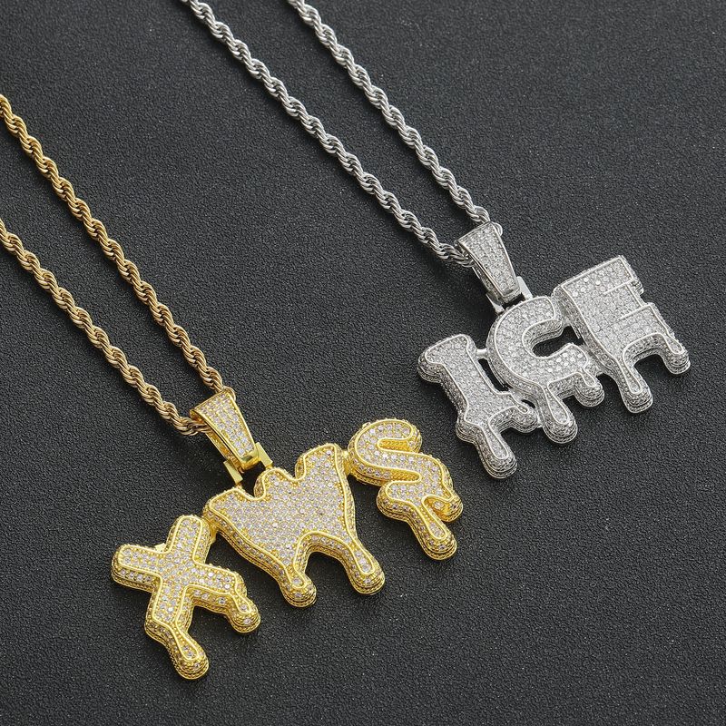 Pendants & Charms Hip Hop New Water Drop English Letter Pendant Electroplated Real Gold Full Zircon Personality Letter Versatile Necklace_voghion.com