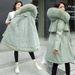 Women's Clothing Winter Long Puffer Coat With Faux Fur Hood, Plus Size Warm Trench Parka Jacket, Thickened Quilted Outerwear With Drawstring Waist_voghion.com