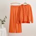 Women's Clothing autumn and winter new knitted hooded drawstring threaded sweatshirt wide leg pants two piece suit fashionable temperament casual suit_voghion.com