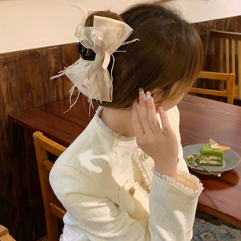 French style  Oni fur bow clip women's retro large shark clip back head hairpin headdress New_voghion.com