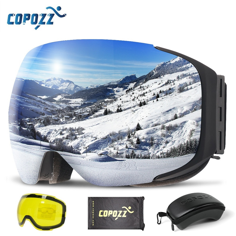 COPOZZ magnētiskās aizsargbrilles ar 2 ātri maināmām lēcām un futrāli, UV400 aizsardzības pret miglu, snovborda slēpošanas brillēm vīriešiem_voghion.com
