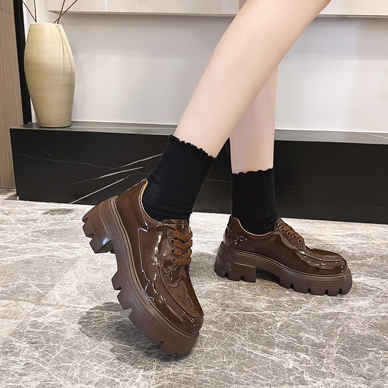 Nieuwe kleine Britse stijl leren verdikte casual voorzool damesschoenen_voghion.com