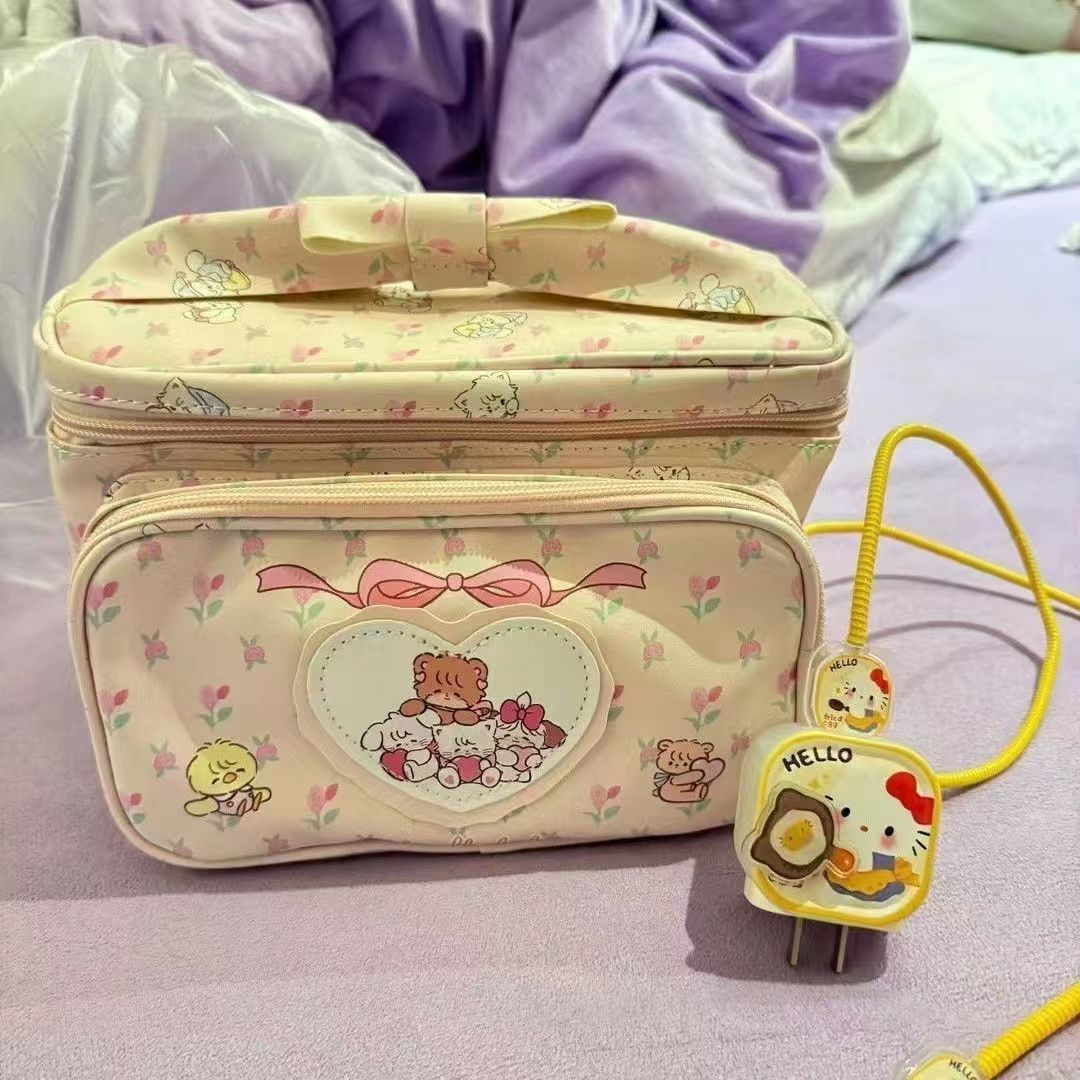 Kadınlar için sıcak satış pembe tuvalet ve makyaj saklama çantası, büyük kapasiteli sevimli küçük hayvan kare çanta_voghion.com