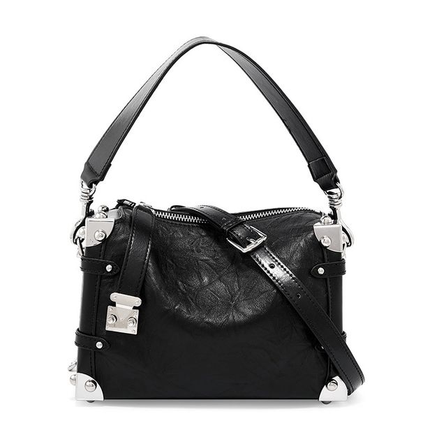 Borsa a tracolla da donna in vera pelle con rivetti, popolare borsa a tracolla morbida quadrata con primo strato in stile pigro_voghion.com