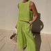 Women's large size suit loose solid color sleeveless shirt trousers two-piece suit_voghion.com