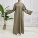 Robe décontractée à manches longues et ceinture pour femmes musulmanes – Robe longue unie en polyester gris foncé, vert kaki et kaki (S-XXL)_voghion.com