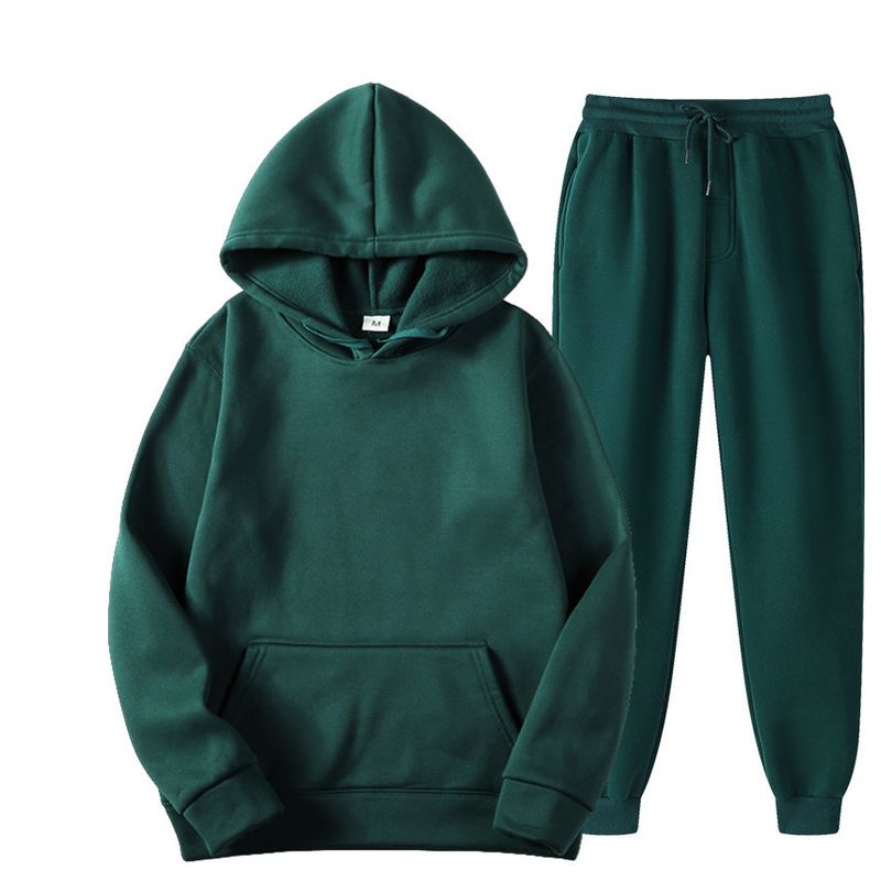 2024 New Solid Color Pullover Sports Sweater Set Fashion Fleece Men's Hoodie_voghion.com