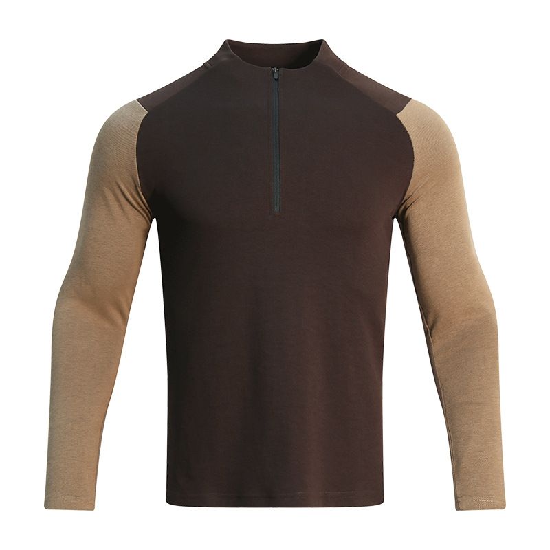Herenkleding fitnesskleding heren lange mouwen half rits training snel drogende kleding werkkleding paardrijden sport hardloopkleding lange mouwen_voghion.com