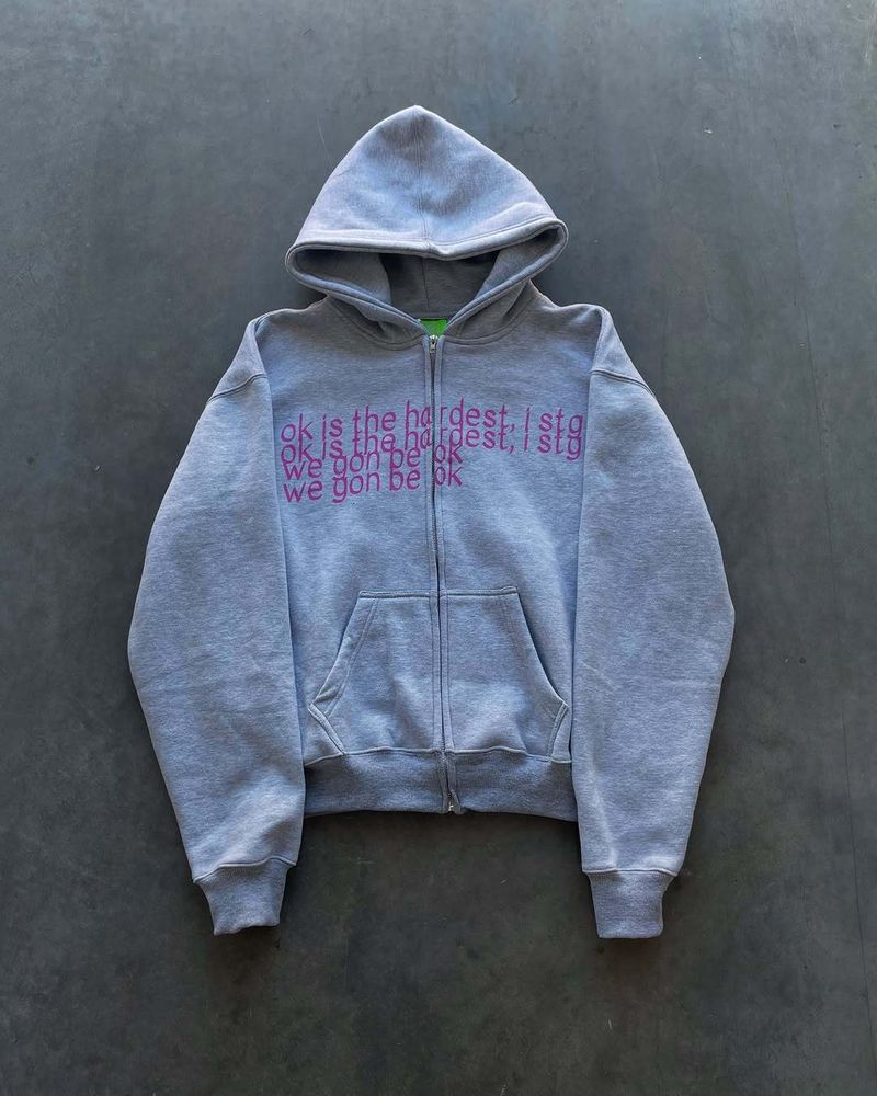 Herrenbekleidung Unisex Retro Print Zip-Up Hoodie – Klassischer Streetwear Pullover für Männer & Frauen | Lockere Passform, bequemes Fleecefutter | Schwarz, Grau_voghion.com