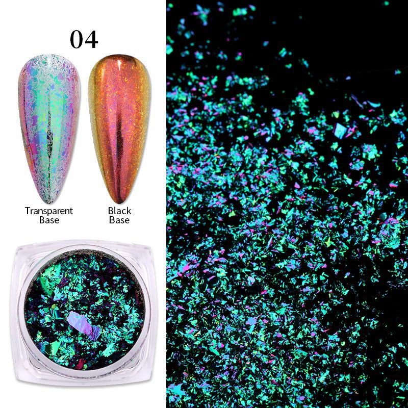 Nail Art Opal Powder & Cloud Brocade Powder | High-Shine Aurora Chameleon Colored Pigment | Cloud Brocade Glitter For Gel Nails_voghion.com