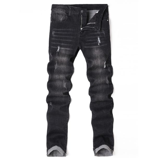 Slim Straight Stretch Jeans für Herren – Distressed Black & Grey Washed Denim Pants für die Freizeit_voghion.com