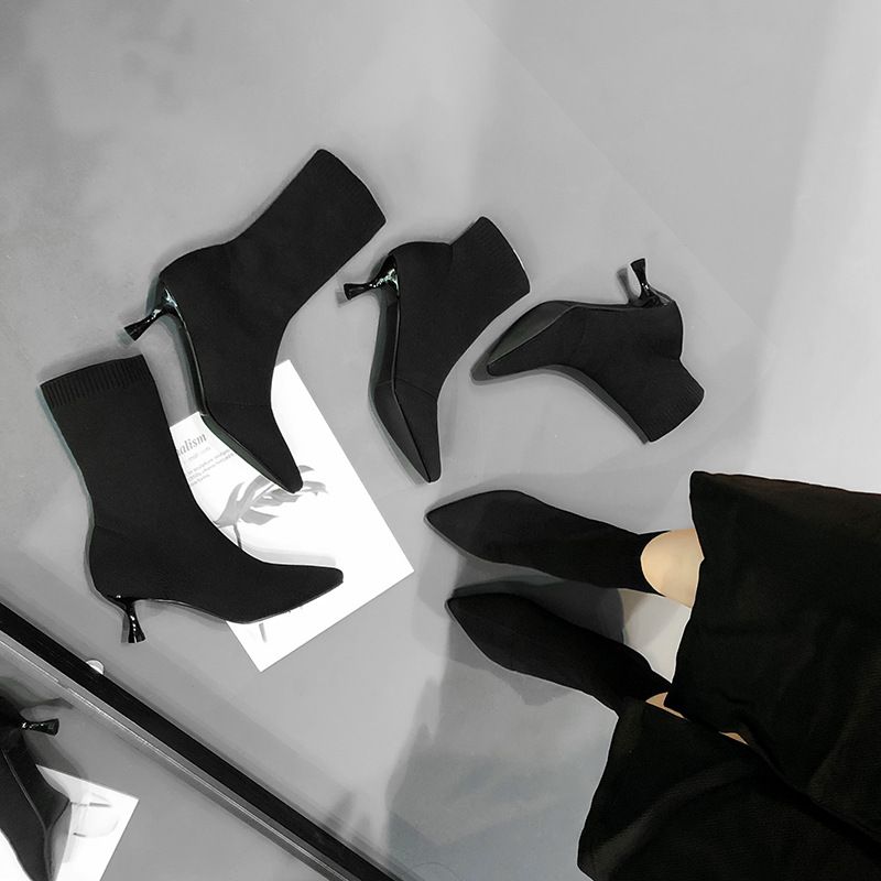 Long Sock Europan And Amrican Styl Autumn Wintr Hl Black Elastic Pointd To Knittd Slim Boots For Womn Thin_voghion.com