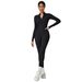 Tuta intera aderente da yoga e fitness a coste elastiche ad asciugatura rapida per donna con cerniera_voghion.com