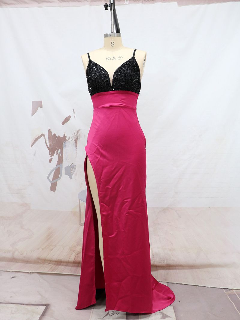 Women's fashion sexy halter split bridesmaid dress Banquet evening dress_voghion.com