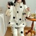 Herbst und Winter Polka Dot Cardigan Warmer und bequemer Pyjama Loungewear Zweiteiliges Set_voghion.com