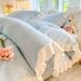 Korean Version Milk Four-Piece Fresh Lace Double-Sided Bed Sheet Duvet Cover Three-Piece Set Thickened Coral Velvet_voghion.com