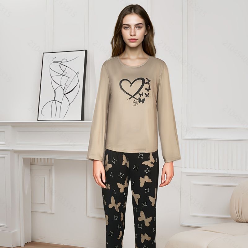 Comfortable Loungewear Set Women's Long-sleeved Top Trousers Home Pajamas Set_voghion.com