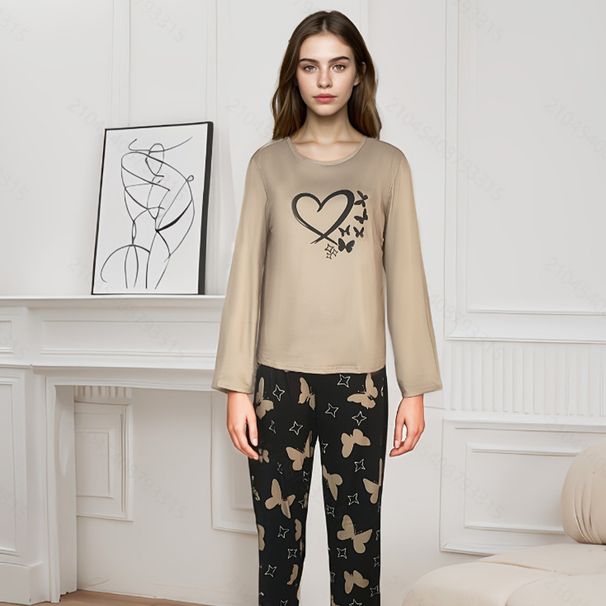 Comfortable Loungewear Set Women's Long-sleeved Top Trousers Home Pajamas Set_voghion.com