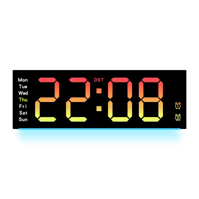 Modern LED Wall Clock With Ambient Light, Digital Display, Calendar, Temperature & Alarm - 6691R (White/Black)_voghion.com