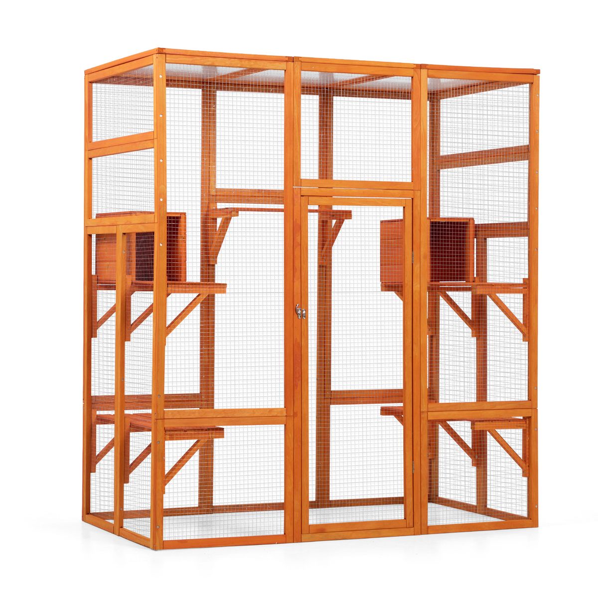 Large Cat Enclosure with 5 Perches, 2 Condos and 1 Lockable Door, Orange_voghion.com