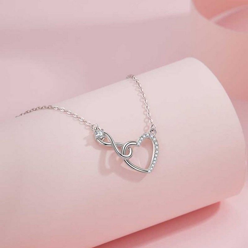 Ins style fashion infinite love necklace female girl heart hollow diamond Mobius ring love pendant clavicle chain_voghion.com