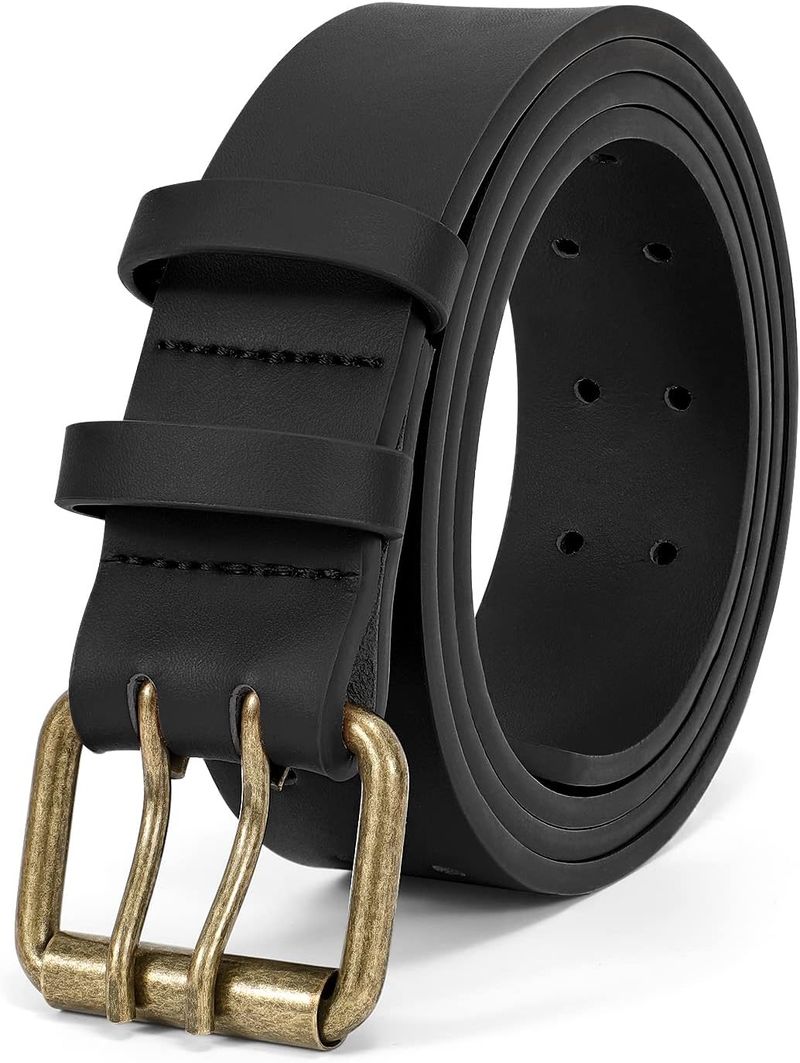 Men's Prong Leather Casual Work Heavy Duty Double Eyelets Belt For Jeans_voghion.com