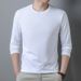 Men's T-Shirt 100% Combed Cotton Spring And Autumn New Long Sleeved Solid Color Hoodie Round Neck Pullover Fashionable_voghion.com