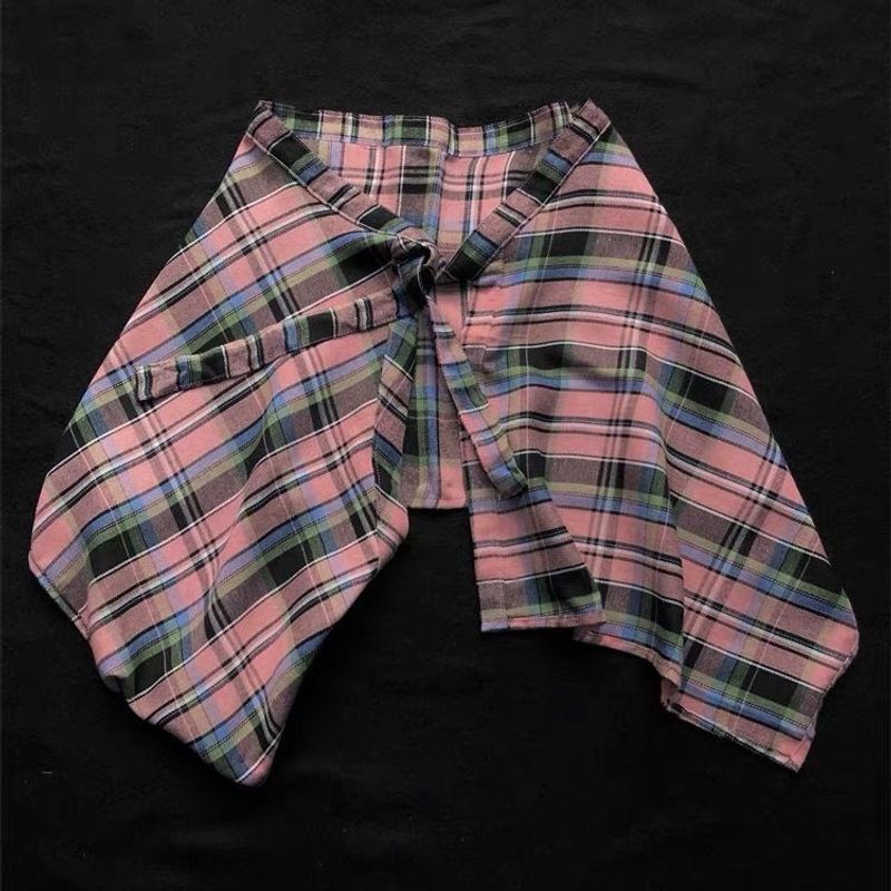 This Year's Trendy Colorful Butt Cover Women's One-Piece Tie Yellow Plaid Tummy Control Magic Men's Hem Shirt_voghion.com