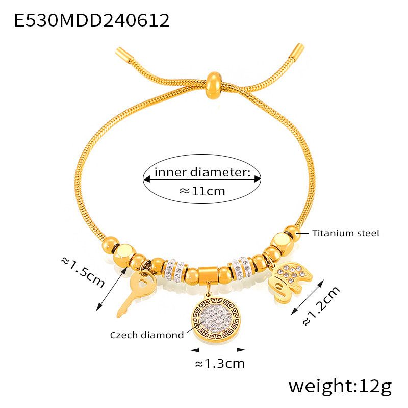 Bracciale con cordino a strappo geometrico in acciaio al titanio placcato oro con diamanti, versatile e alla moda_voghion.com
