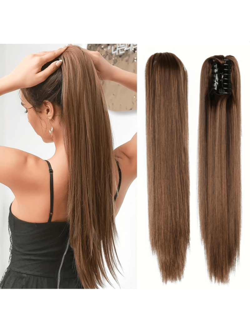 Longue queue de cheval droite 50 CM pince à mâchoires dans les Extensions de cheveux pour femmes postiches en fibres synthétiques_voghion.com