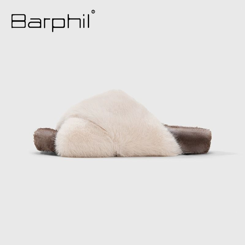 Women's Plush Fur-Lined Slide Slippers – Soft Indoor/Outdoor House Shoes With Thick TPR Sole, Round Toe (White/Black/Tan)_voghion.com