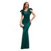 Elegant Satin Evening Gown With Flutter Sleeves Stunning Emerald Green & Wine Red Formal Dress For Galas & Parties ( Slim Fit With Waist Draping)_voghion.com