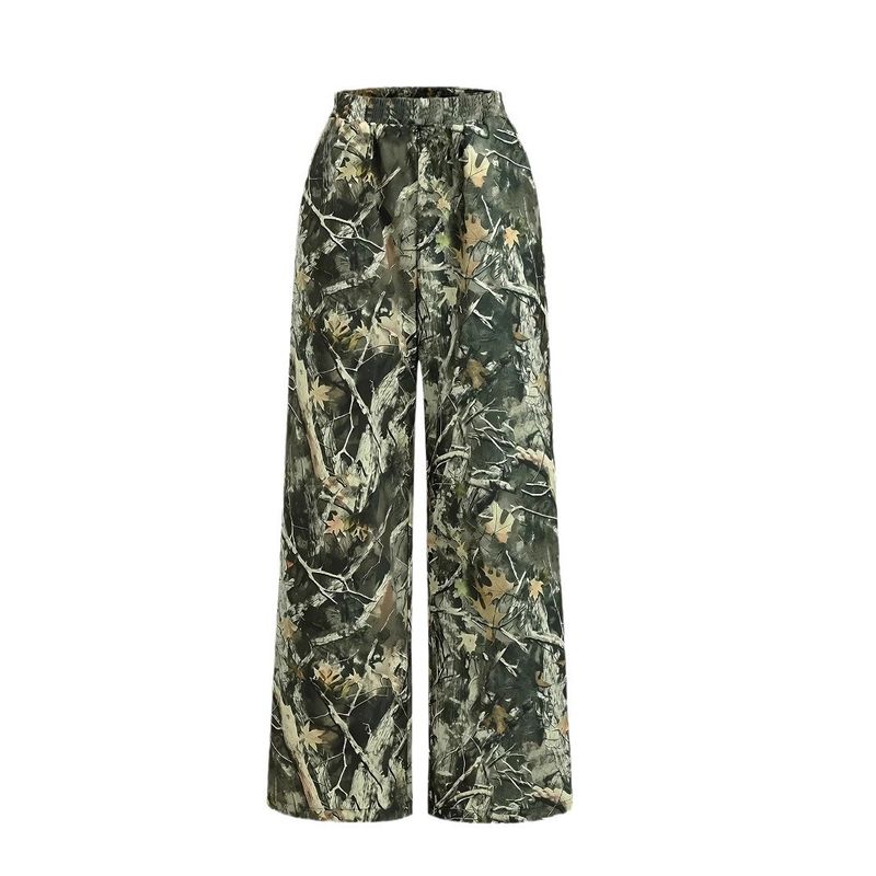 Mamă și copii INS fete primăvară și toamnă pantaloni drepți camuflaj ramură imprimare digitală imprimare dreaptă pantaloni la modă_voghion.com