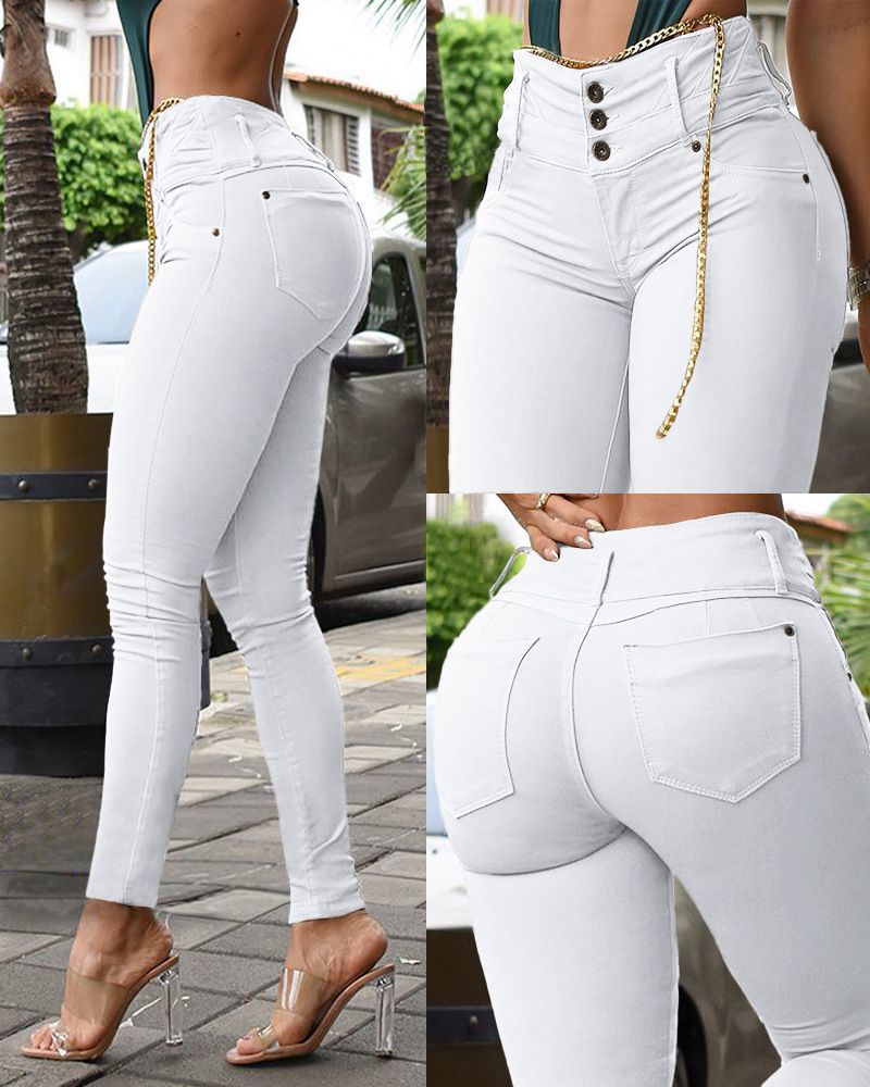 Pantaloni attillati a vita alta kaki già pronti per l'abbigliamento femminile_voghion.com