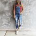 "Premium Hand-Sanded Denim Dungarees | Distressed Skinny Fit | Recycled Cotton Blend | Eco-Friendly Dye | European Festival Outfit"_voghion.com