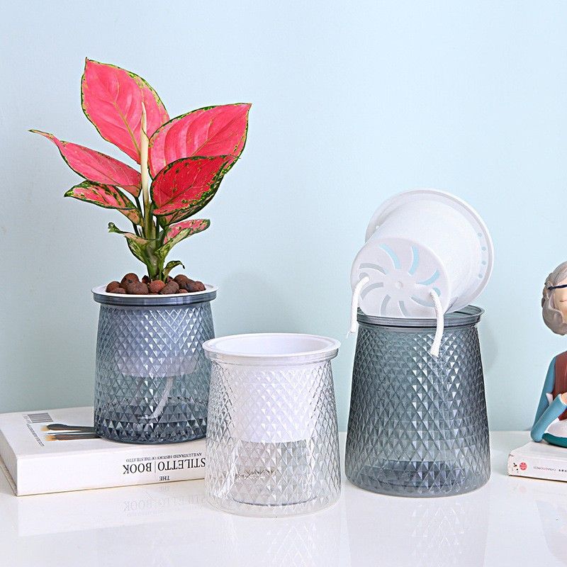 Trädgårdstillbehör Star Pot Ny automatisk vattenabsorberande lat blomkruka ljus lyx kreativ blomsterarrangemang kontor plast hydroponisk blomkruka_voghion.com