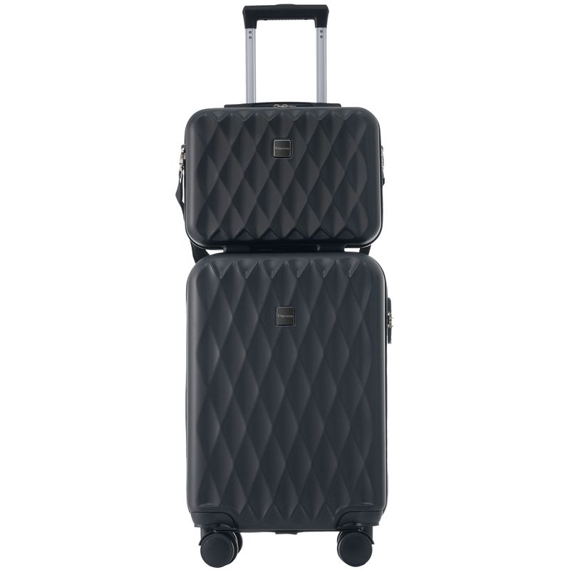 Koffer-Set, Gepäck Mit Kosmetiktasche, Hartschalen-Koffer, Rollkoffer, Reisekoffer, Handgepäck 4 Rollen,S36*15.5*28, M 36*23*56, ABS-Material, TSA Zollschloss, Schwarz_voghion.com