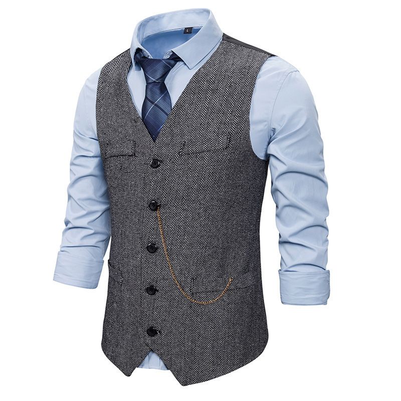 1920S Adult Men's Single breasted Casual Vest Chain Set_voghion.com