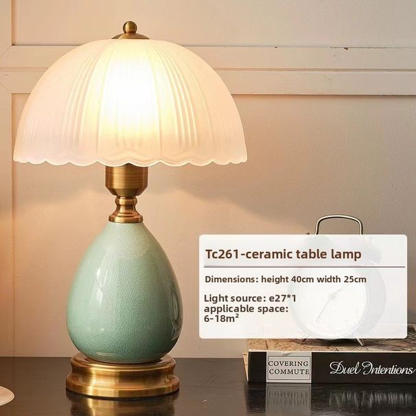 European Style Table Pastoral Ceramic Glass LED Study Desk Smart Lighting Bedroom Decorative Bedside Lamp_voghion.com