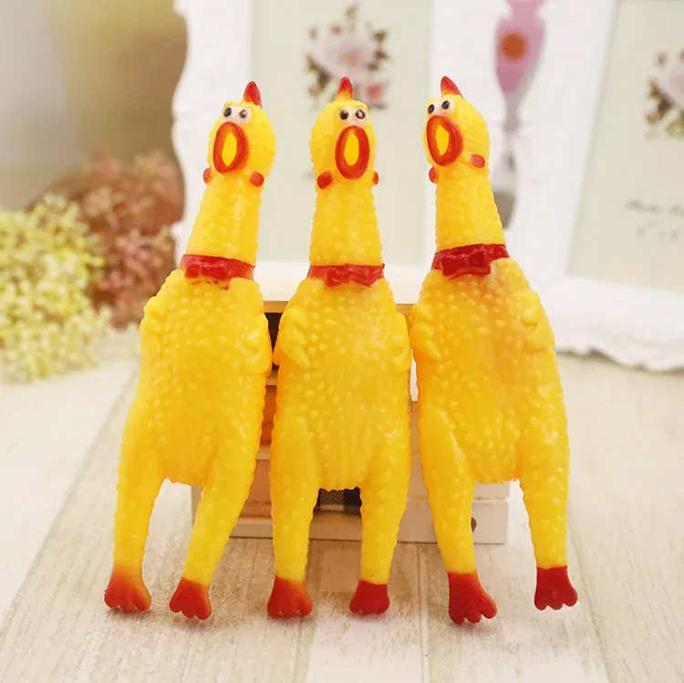 Yellow Rubber Chicken Squeaky Toy For Dogs By PawParty Store_voghion.com