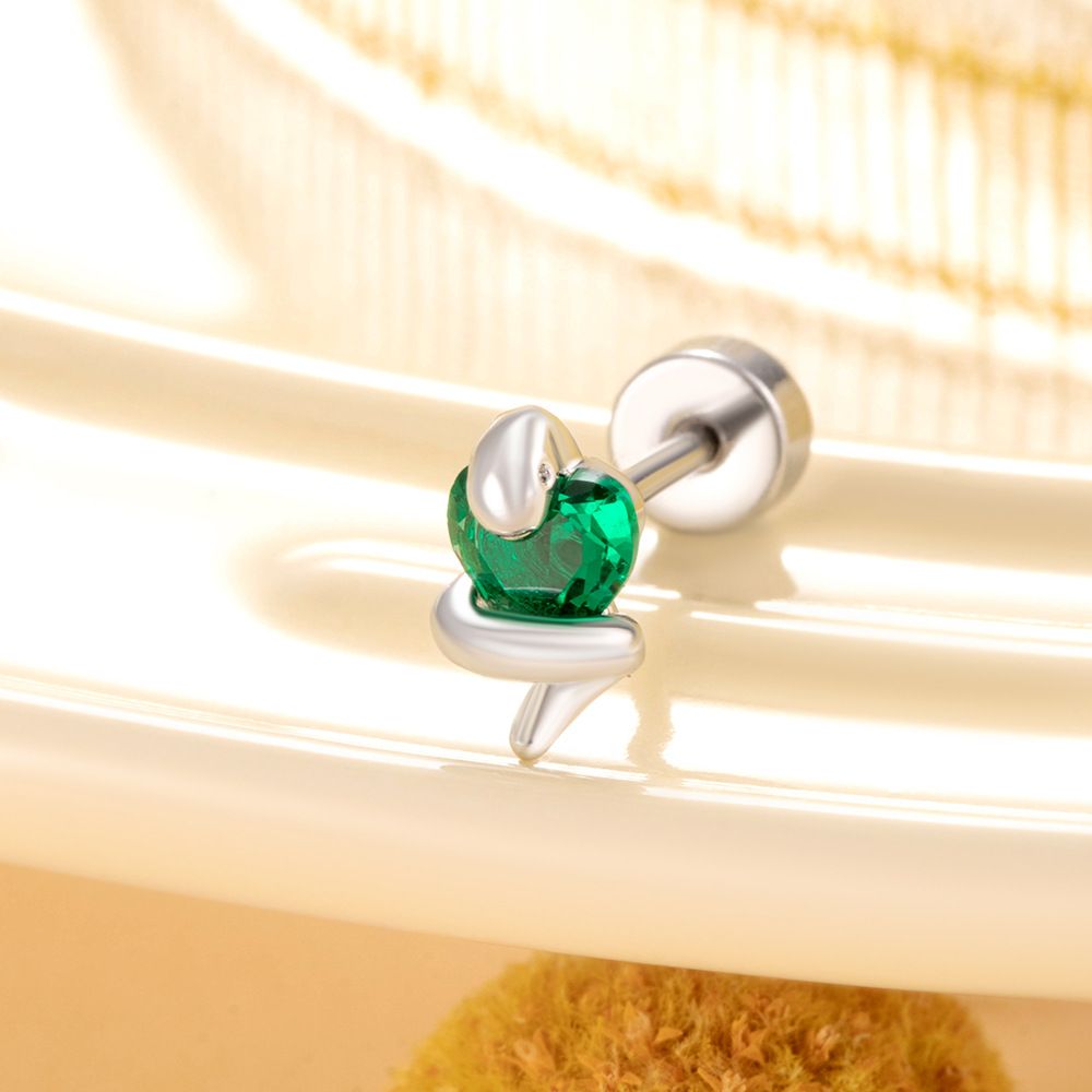 Orecchini a forma di serpente multicolore Henson con zircone, a doppia testa, con asta a vite in acciaio al titanio, orecchini di nicchia di alta qualità_voghion.com