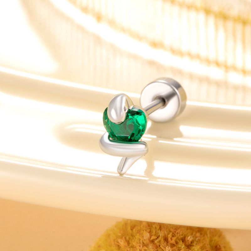 Henson mehrfarbige Schlangenohrringe mit Zirkonia und Doppelkopf-Schraubenstange aus Titanstahl, hochwertige Nischenohrringe_voghion.com