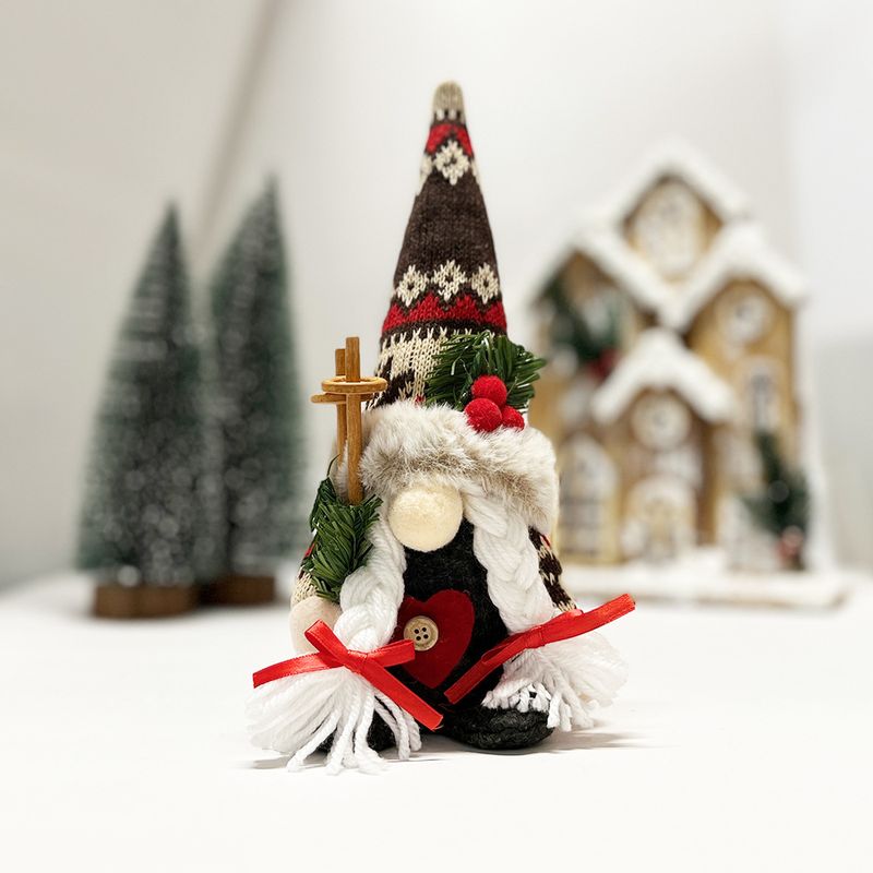 Decoration Knitted Hat Hugging Pine Branch Rudolf Dwarf Faceless Doll Ornament_voghion.com