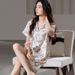 New Women's Pajamas Ice Silk Short Sleeve French Style High-end Plus Size Homewear Thin Summer Set_voghion.com