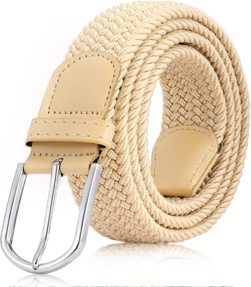 Stretch Women's Men's Elastic Fabric Adjustable Braided Belt Women With Gold Buckle For Jeans Trousers Shorts Dress_voghion.com