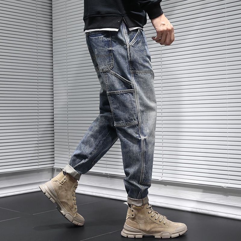 Herrenbekleidung Herbst-Arbeitsjeans für Männer im koreanischen Stil, lockere große Retro-Hose mit schmalem Haremsschnitt und gerader Hose_voghion.com