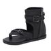 2025 New Rise Women's Pinched Toe, High Top, Slope Heel, Roman Shoes With Toe Covering, Summer Flat Sandals_voghion.com