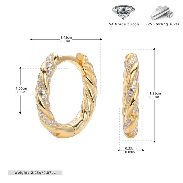 Orecchini a cerchio intrecciati minimalisti da donna in argento sterling 925 con placcatura in oro/platino, leggeri e versatili per l'uso quotidiano._voghion.com
