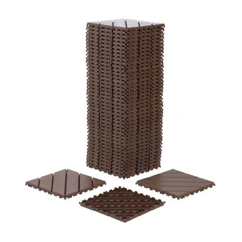 Plastic Interlocking Deck Tiles,44 Pack Patio Deck Tiles,12"x12" Square Waterproof Outdoor All Weather Use, Patio Decking Tiles For Poolside Balcony Backyard, Brown_voghion.com