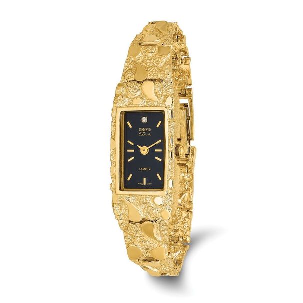 14K Ladies Rectangular Black 15x31mm Dial Solid Nugget Watch_voghion.com